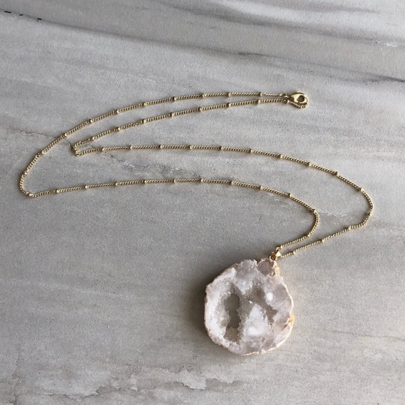Geode Slice 14k Gold Boho Necklace - Picture 4 of 8
